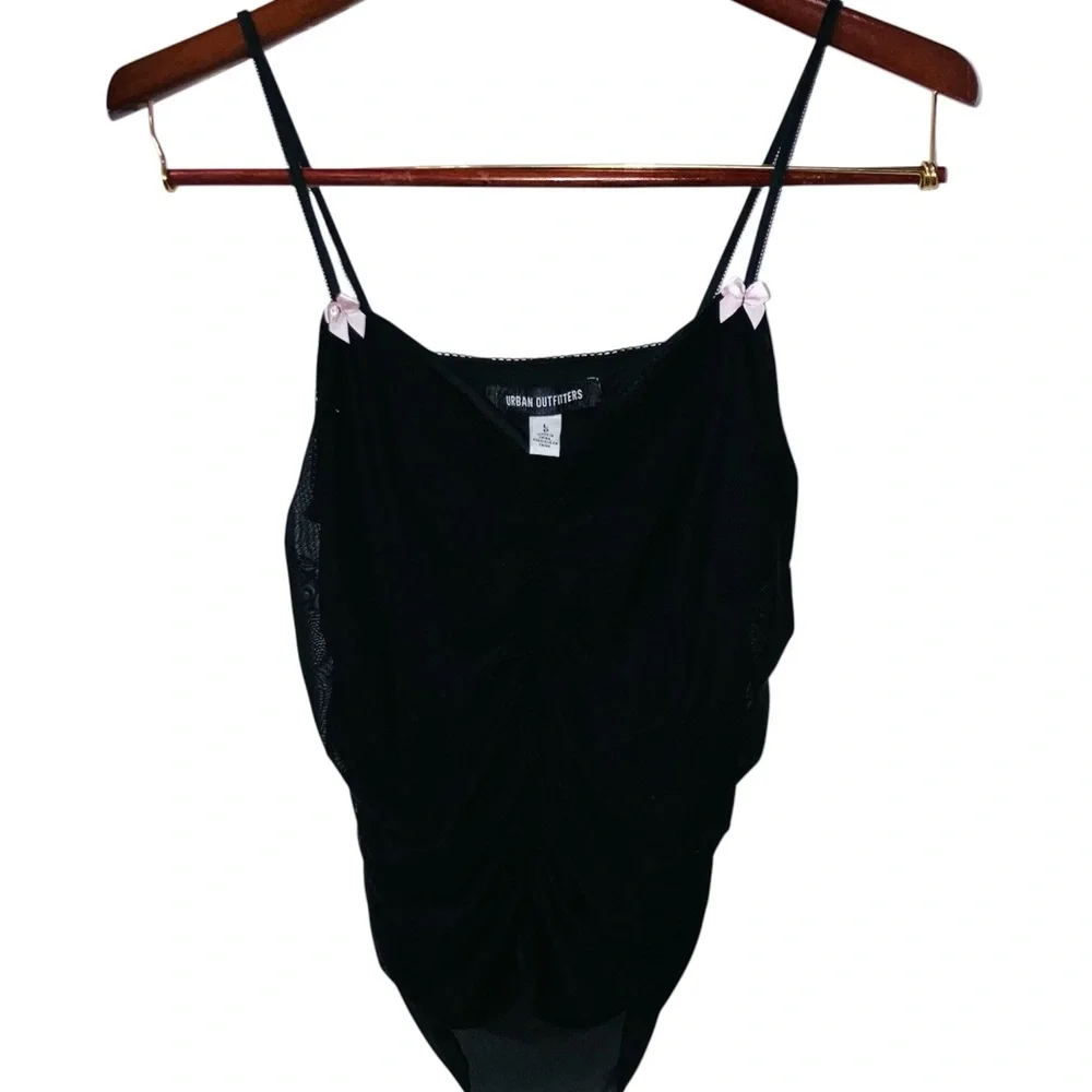 Y2K Urban Outfitters Ruched Black Pink Bow Top Coquette Girl 00’s Gossip Girl L - Picture 4 of 8